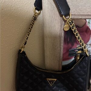 GUESS Black Quilted Chain Shoulder Bag